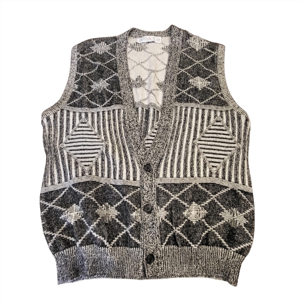 Vintage Jantzen Men's XL Gray White Black Geometric Grandpacore Sweater Vest USA